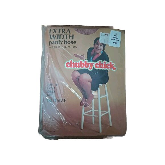 1970's Vintage Chubby Chick Pantyhose NEW! Beige Extra Width Panty Hose Sealed - Picture 1 of 2